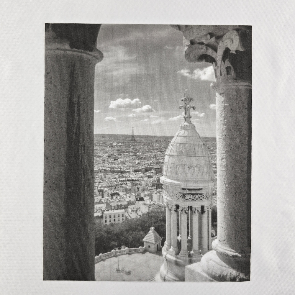 Original Signed Paris View Black & White Print Linen Paper Back Print 10" X 8"